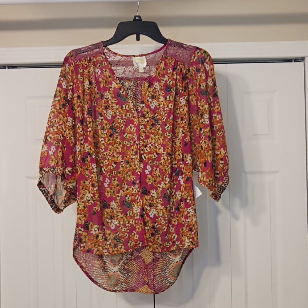 #10 3/$18 - Pink/Orange Button Down Short Sleeve Top Size S